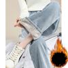 Women's Winter Padded and Thickened Wide-legged Jeans Students Straight Mid-waist Warm Trousers