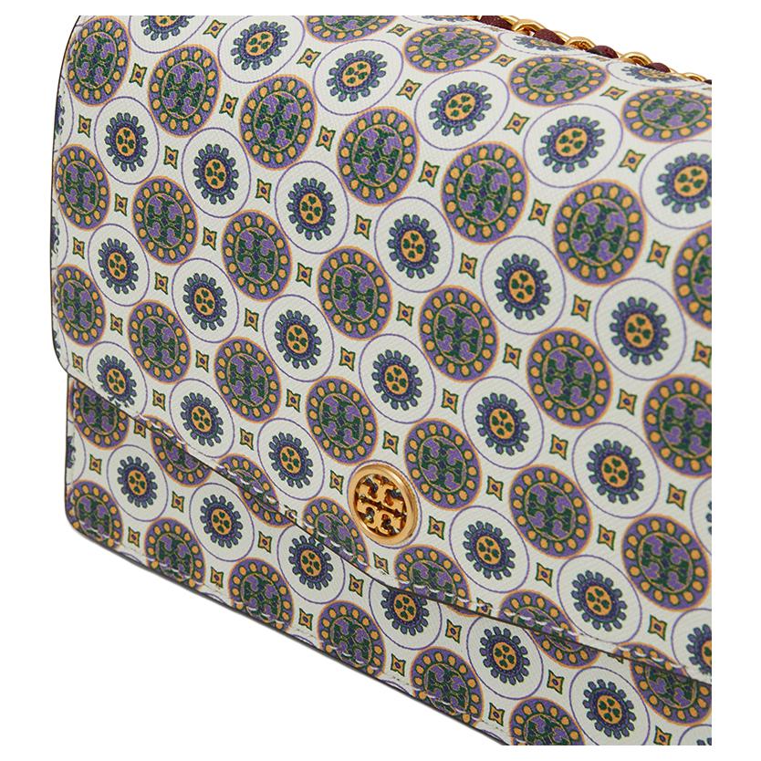 Tory Burch Robinson Pattern Printed Magnetic Closure Leather Chain Shoulder Crossbody Mini Bag Women Bags White Multicolor 71972-802