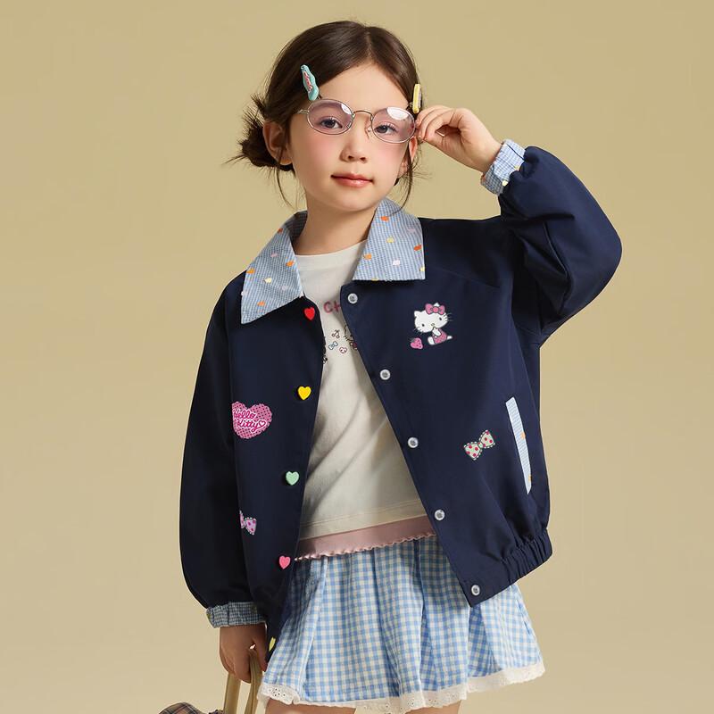 Hello Kitty Весенняя куртка с лацканами и мультяшным принтом для девочек