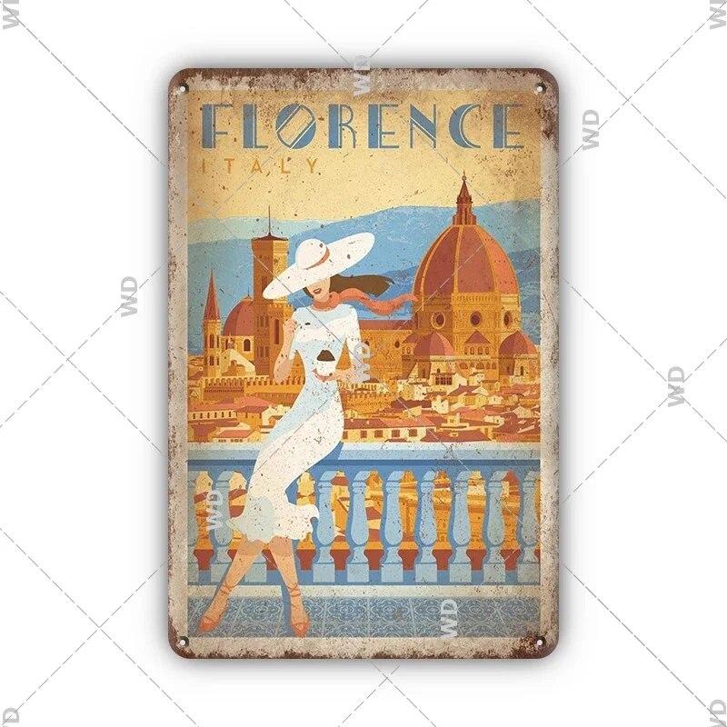 Tin Sign Landscape Paris Havana Tokyo Sydney Malibu Los Angeles Chicago City Metal Vintage Plaque Retro Decorative Plate Decor