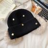 Ear Protection Star Knitted Beanie Hat Cuffed Design Thick Warm Beanie  Outdoor Wear