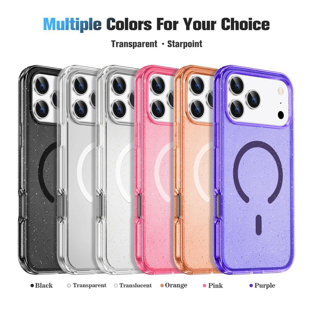 Блестящий полупрозрачный магнитный чехол для мобильного телефона iPhone17 для Apple 16pro, устойчивый к царапинам и закаленный, 15 дюймов/14 дюймов, ударопрочный