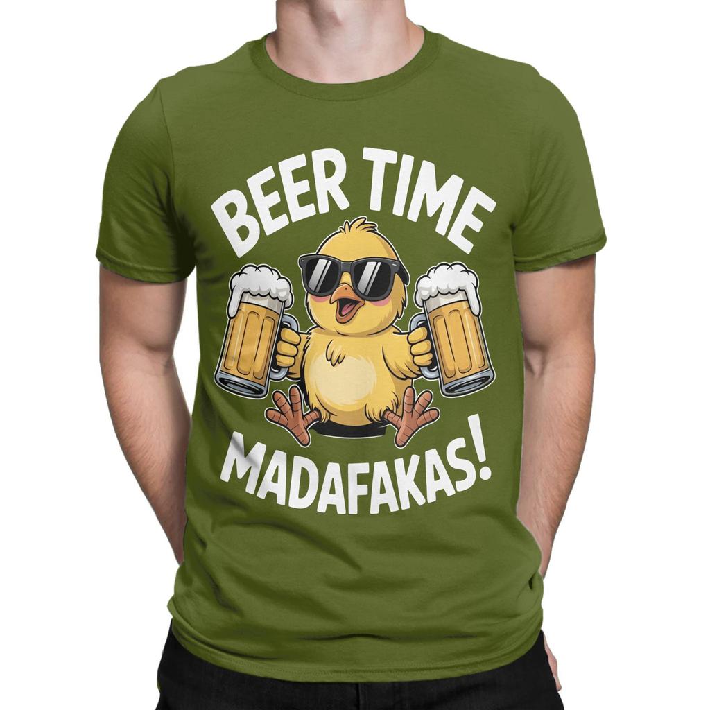 Vintage Beer Time Madafakas Tshirts Unisex Round Collar Cotton T Shirts Short Sleeve Tees Printing Clothing