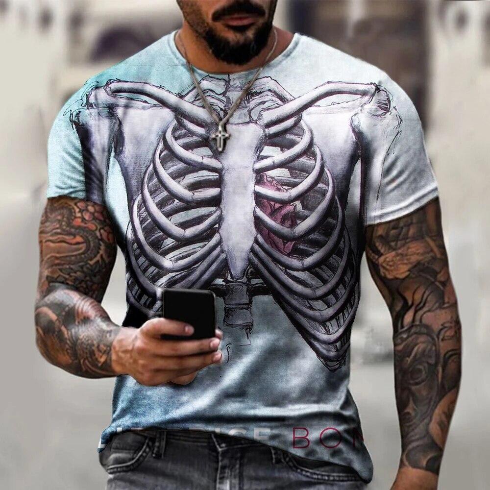 Футболки со скелетом ужасов, страшные футболки с 3D принтом, уличная одежда для мужчин и женщин, модная футболка большого размера с короткими рукавами, детские футболки, топы, одежда