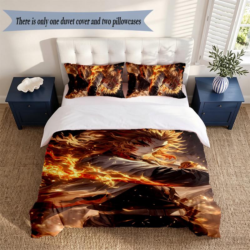 Kyojuro 3‑Piece Bedding Set Soft Microfiber Duvet Cover Pillowcases Comfortable Bed Linen for Bedroom Decoration