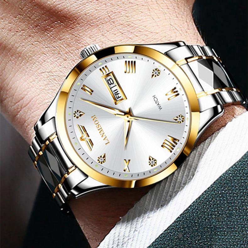 Новые роскошные мужские часы TOP Brand с коробкой, водонепроницаемые, светящиеся мужские кварцевые часы с двойным календарем