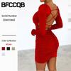 Женская мода лето весна однотонный принт с длинным рукавом повседневные платья