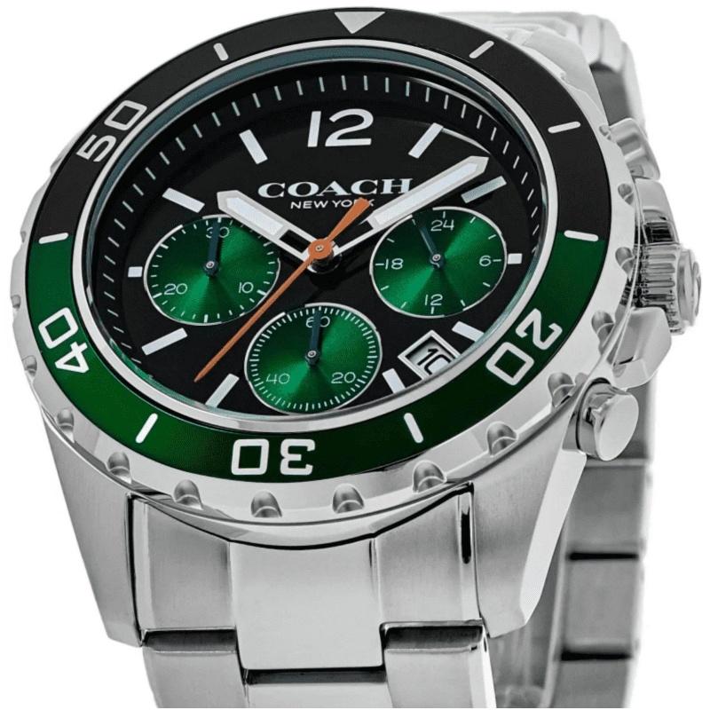 Coach Kent Black & Green Хронограф Циферблат Стальные Мужские Часы 14602557
