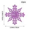 12 Pcs Pink Glitter Plastic Snowflake Ornaments 10cm Hollow Christmas Tree Hanging Decorations For Holiday Party Festival Supplies