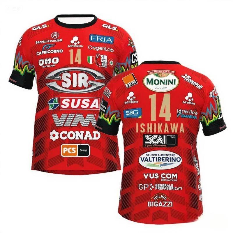 MaleWomen No. 14 Volleyball Jersey Sir Safety Perugia Tshirt Match Clothes Beach Tee Male Ishikawa Home Champions Sportswear