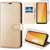 Protective Case - BOOLING - for Samsung Galaxy A26 5G - Leather Effect - Gold - 2 Tempered Glasses