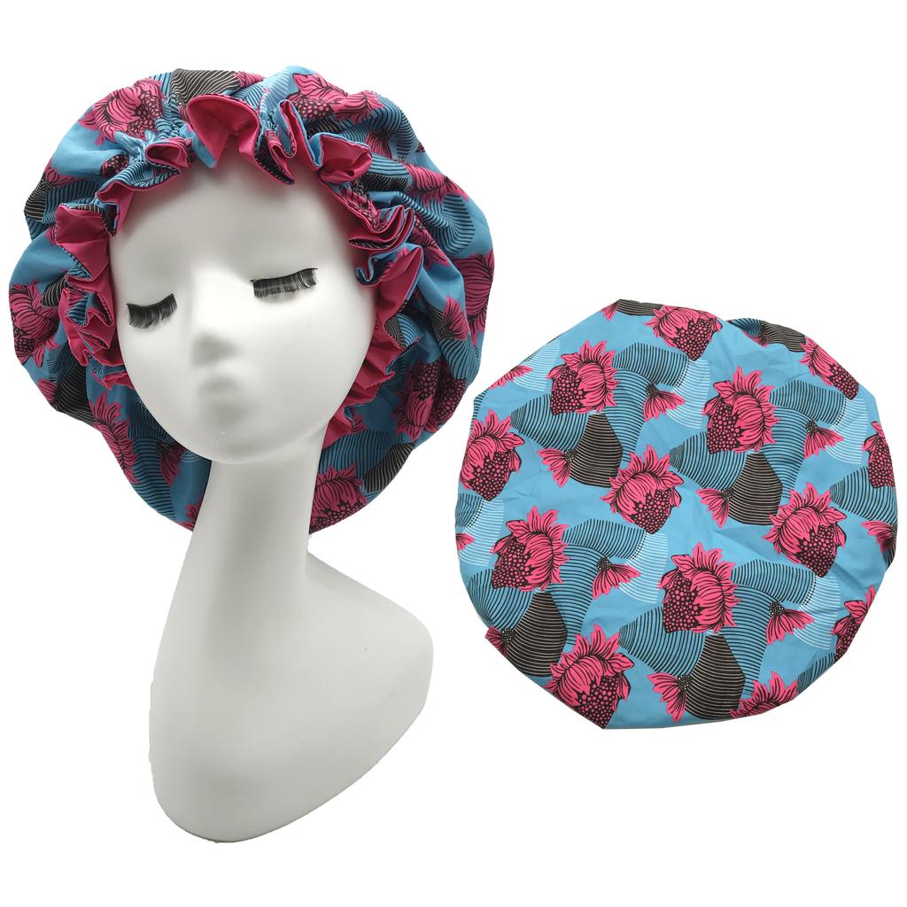 African Pattern Print Ankara Bonnet Double Layer Satin Large Turban for Women Sleep Night Hat Silk Hair Ladies Night Parties