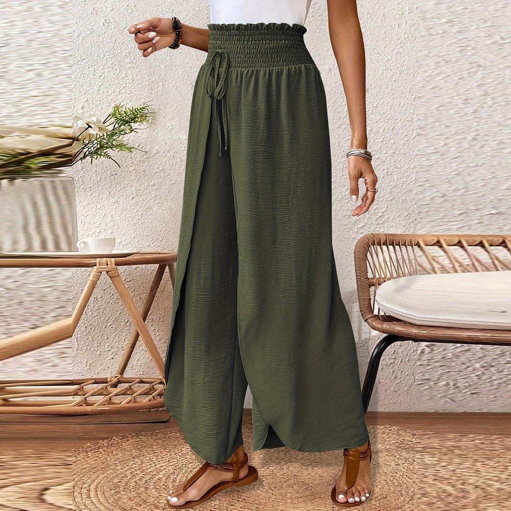 Женские повседневные брюки с эластичной талией, неровным подолом и широкими штанинами, однотонные, свободные, прямые