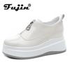 Fujin 7.5cm Patent Microfiber Leather Platform Wedge Comfy High Brand Spring Bao Toe Autumn Slippers Chunky Sneaker Casual Shoes