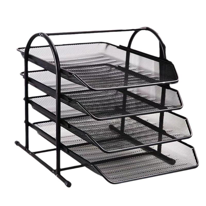 Desktop Iron Mesh File Holder: Multi-layer Storage Rack with Pull-out Metal Baskets