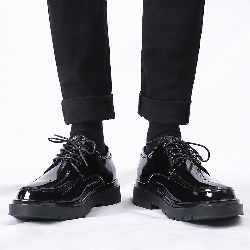 Мужские туфли из лакированной кожи в гонконгском стиле - Британский стиль, Толстая подошва, Глянцевые, Деловые, Формальные и Повседневные.