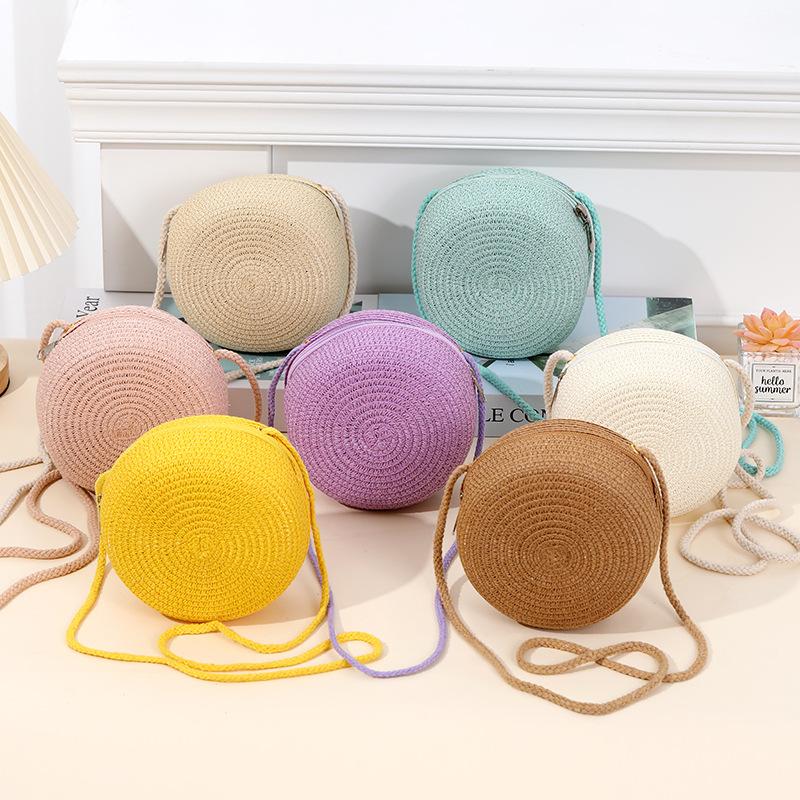 Summer Round Straw Shoulder Bags Handmade Woven Crossbody Bag Purse Trendy Beach Bag Daily Messenger Phone Handbag