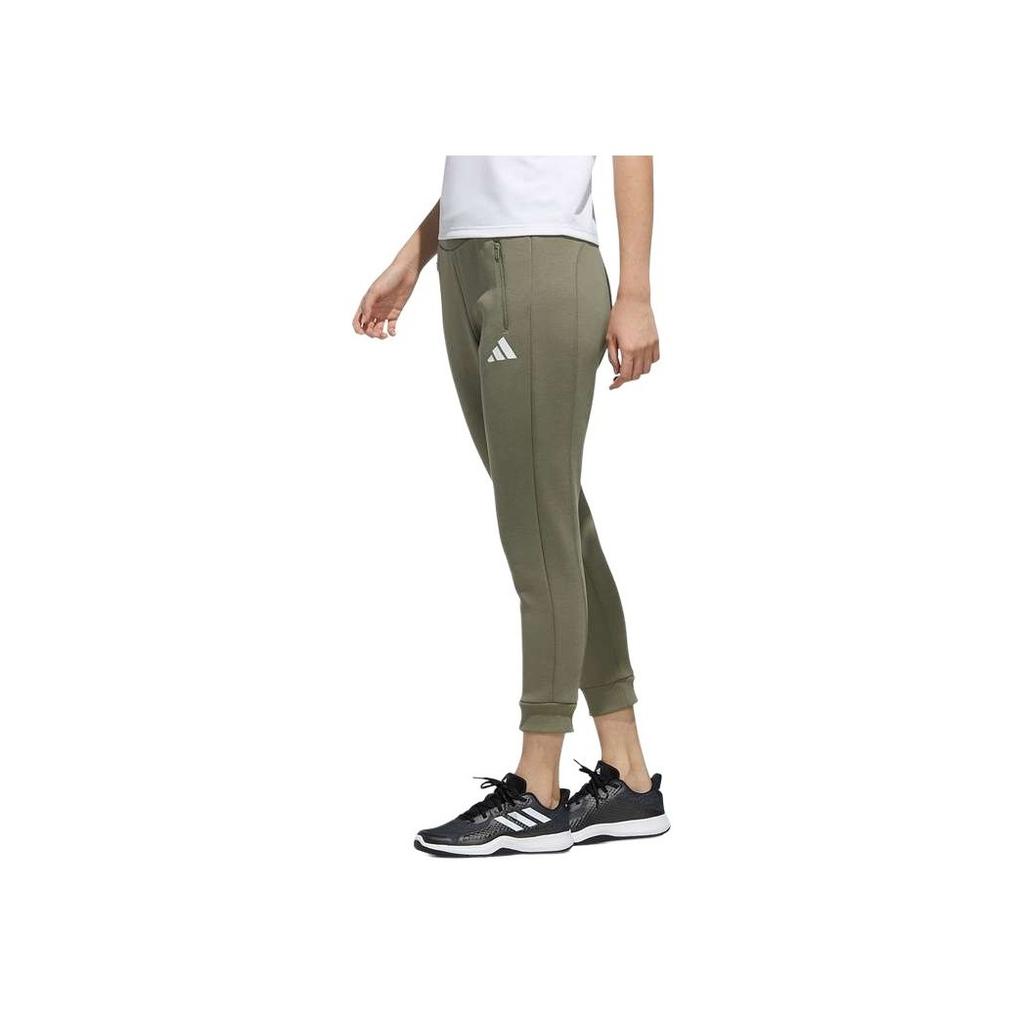 Adidas Logo Print Cuffed Nine-Point Casual Sports Pants Women Pants Heritage-Green FM9324