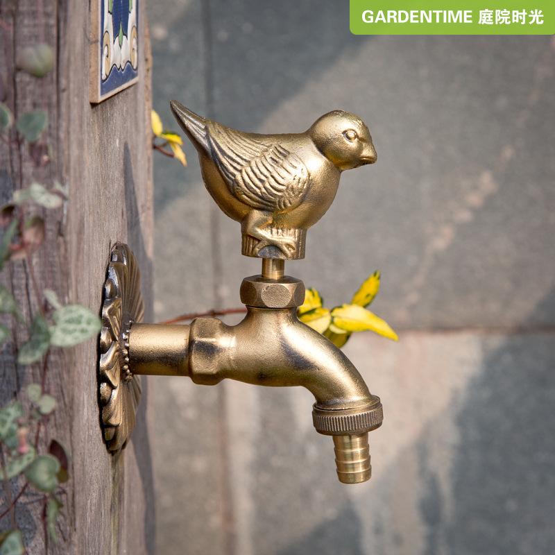 Retro Garden Faucet Antique Brass Kindergarten Wall Mount Animal Cold Water Faucet Basin Faucet