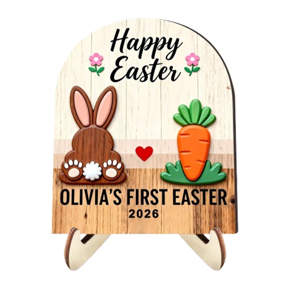 Cartoon Easter Table Decoration Standing Thickened Bunny Easter Decoration with Stand Handmade Wooden Rabbit Ornament