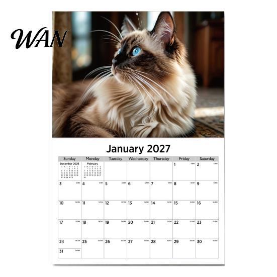 Wall Mounted Note Taker 2027 Calendar, Buildings/Beaches/Cats/Dogs 12 Monthly Planner, January - December Yearly Schedule Tracker Hanging Calendar
