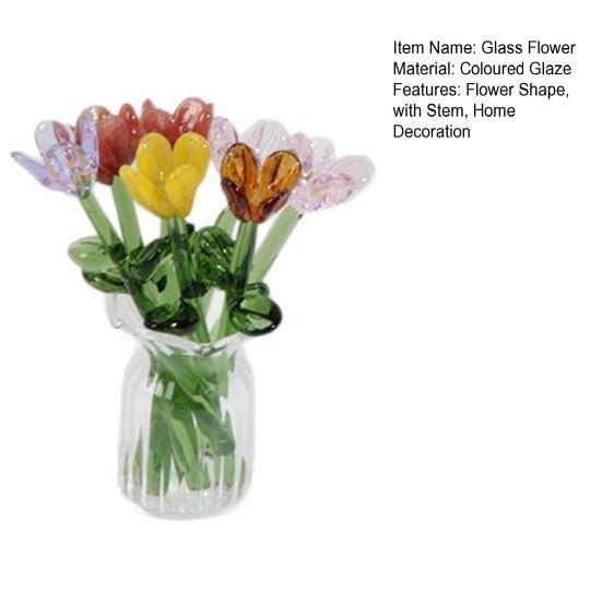 Glass Flower Bouquet with Vase Hand-Blown Mini Flower Decoration Home Living Room Handmade Simulation Floral Ornament with