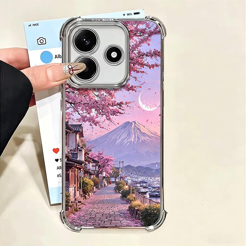 Японская Розовая Вишня Гора Фудзи Мягкий Чехол Для Телефона Для Xiaomi Poco X7 X8 Pro Max X6 X5 X3 F8 Ultra F7 M8 M7 M5S Redmi 15C 15A 15 14