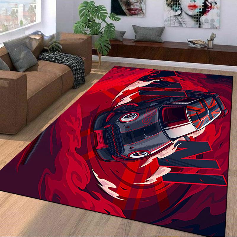 Red Car Racing with Union Jack suitable as a non-slip mat for the living room or bedroom sofa