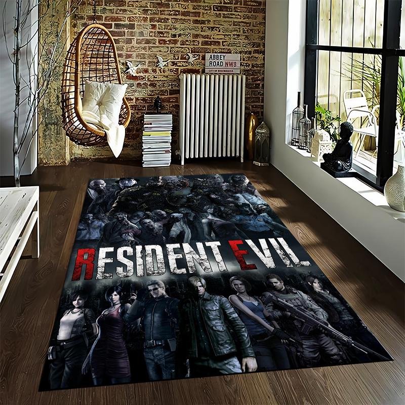 "Ковер в тематике Resident Evil с узором из зомби и персонажей" Подходит для использования в качестве противоскользящего коврика для гостиной, спальни, диванов