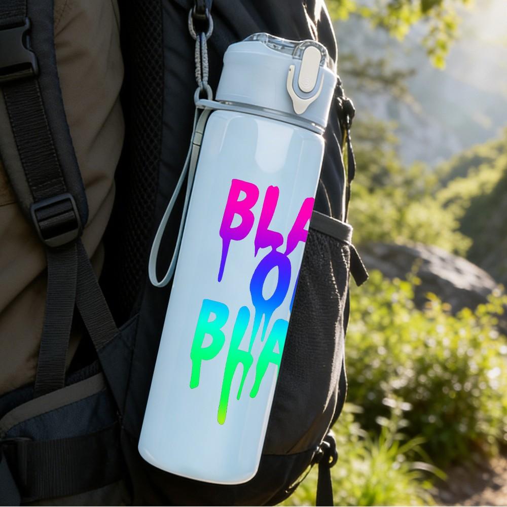 1PC Black On Black Gradient Text 750ml Color Plastic Sports Water Bottle Leakproof Flip Straw Lid Suitable for Sports Office Home Use