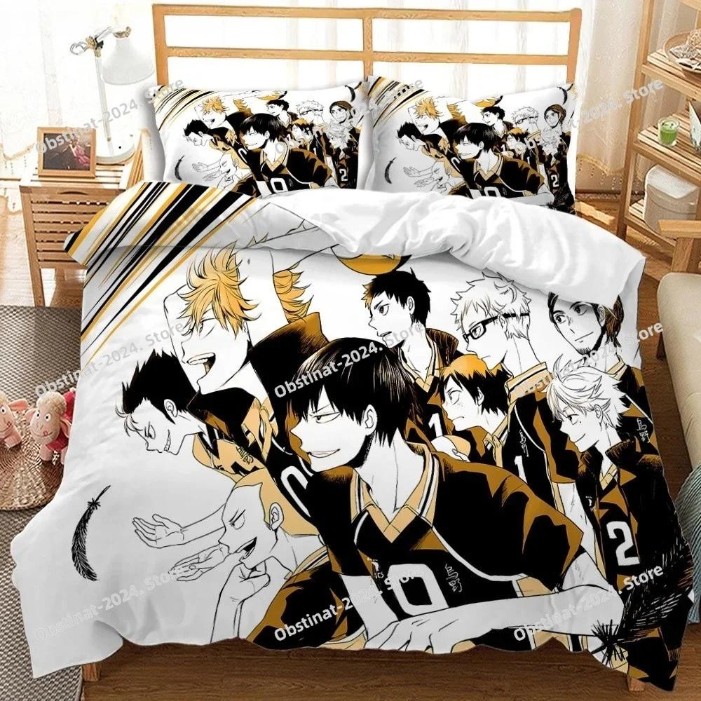 Постельное белье Haikyuu Набор постельного белья с принтом Волейбольные парни Комплект постельного белья с наволочкой Пододеяльник Мягкий Односпальный Двуспальный Queen Super King Размер