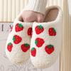 Women Home Cute Cartoon Strawberry Models Cotton Slippers Couple Soft Sole Slip On Suede Slides Winter New Comfort Warm Slippers