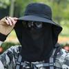 Outdoor Sunscreen Hat with Face Neck Cover And with Lace-Up Design Hollow Mesh Large Brim Anti-UV Sunlight Protection Outdoor Fishing Travel Cap