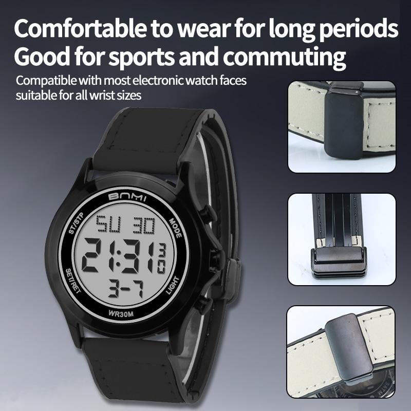 Top Brand Multifunctional Digital Men's Watch High-end Leather Strap Night Light Timing Waterproof Electronic Men's Watches Gift