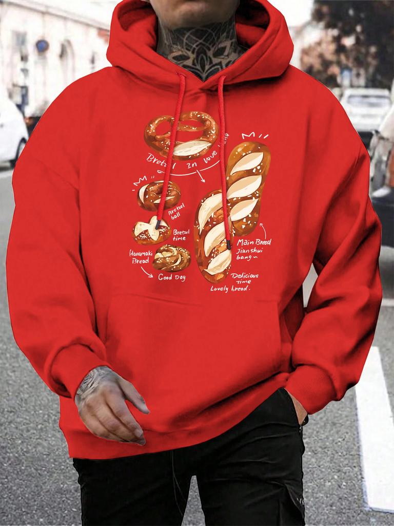 Delicious And Rich Alkaline Bread Print Male Hoodie Casual Soft Streetwear Pocket Fleece Hoody Hip Hop Multicolor Mens Pullover