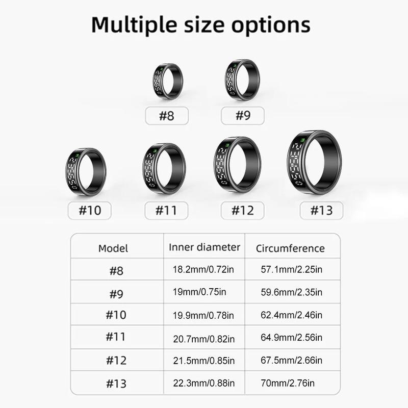 Smart Ring Men Women LED Screen Display Health Monitor Oxygen Sleep Monitoring Fitness Tracker Heart Rate Finger Rings