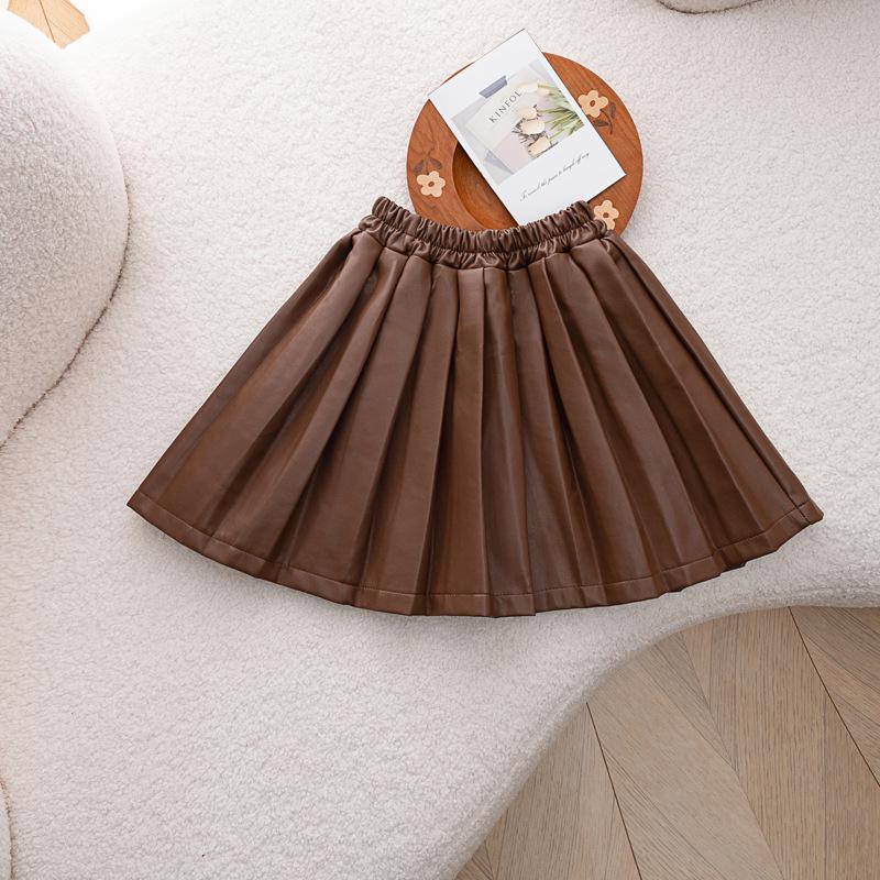 Юбка из бархата и искусственной кожи для девочек, осень/зима 2024 г. - юбка принцессы в стиле колледжа для детей