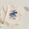 Baby Boy Summer Casual Jumpsuit Short Sleeve Round Neck Letter Dragon Print Loose Fit Romper
