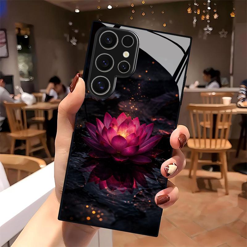 Чехол для телефона 2D с узором «Свечение ночного лотоса» для Samsung S26 S25 S24 S23 S22 S21 S20 A55 A54 A53 Закаленное стекло Защитная крышка