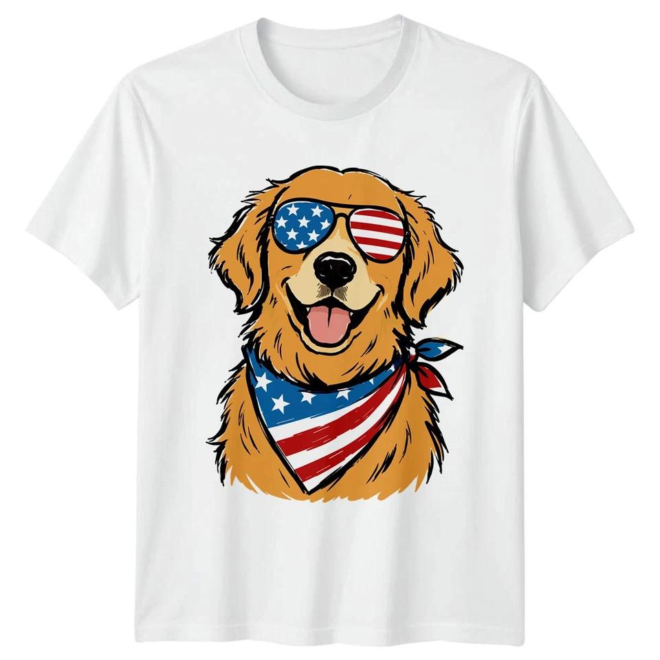 Golden Retriever USA Flag Sunglasses Unisex T Shirt 4th Of July Gift