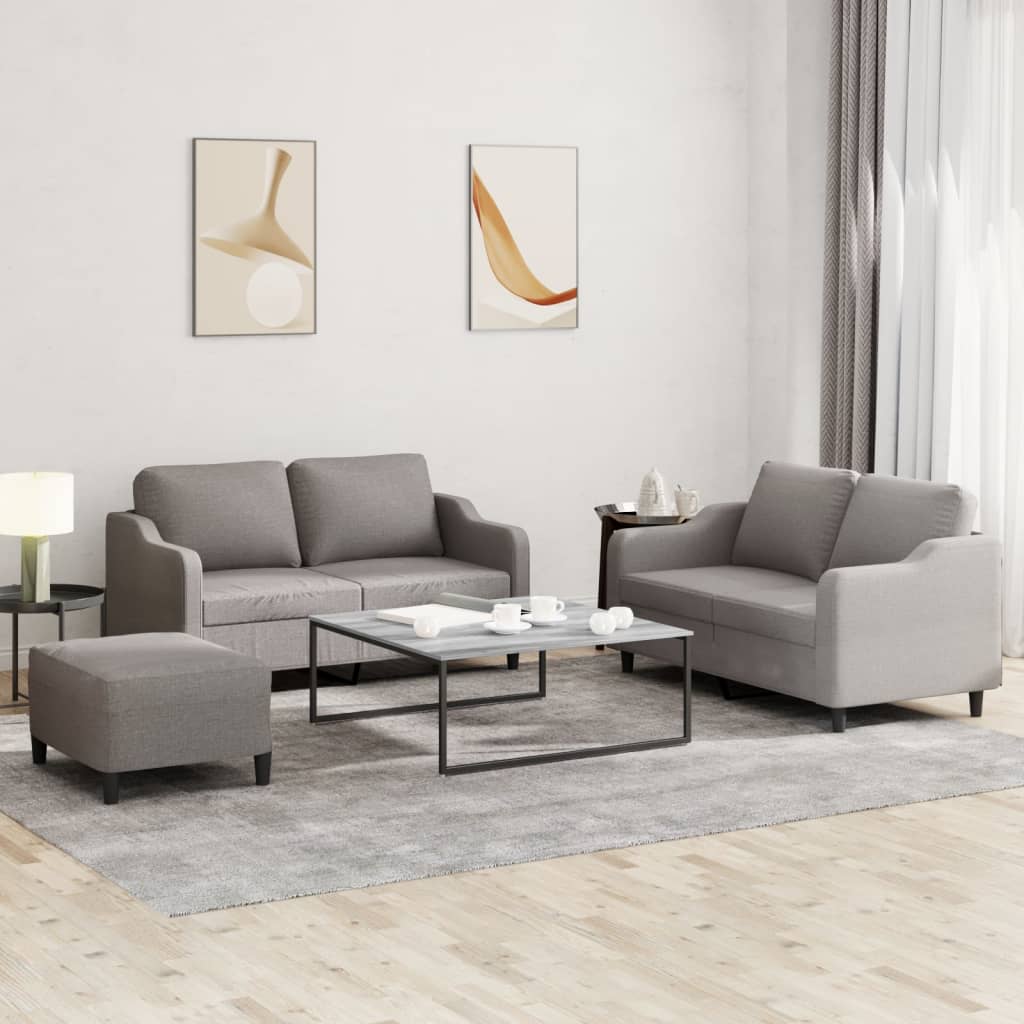 3 Piece Sofa Set with Cushions Taupe Fabric