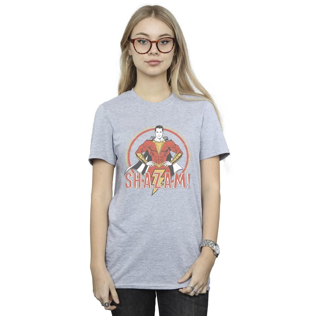 DC Comics Womens/Ladies Shazam Retro Circle Distressed Cotton Boyfriend T-Shirt