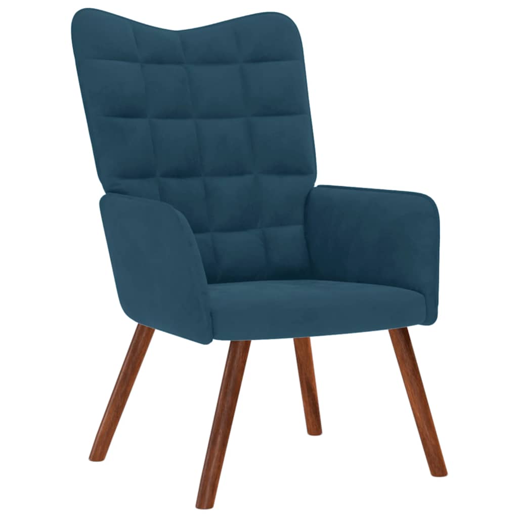Relax Armchair with Footstool Blue Velvet