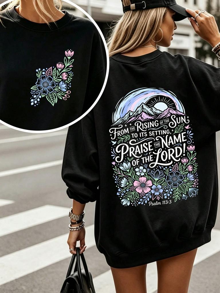 Women Lightweight Fall Long Sleeve T-Shirt, Mountain Floral It Is Well With My Soul Print, Gothic Halloween Back To School Vacation Tops
