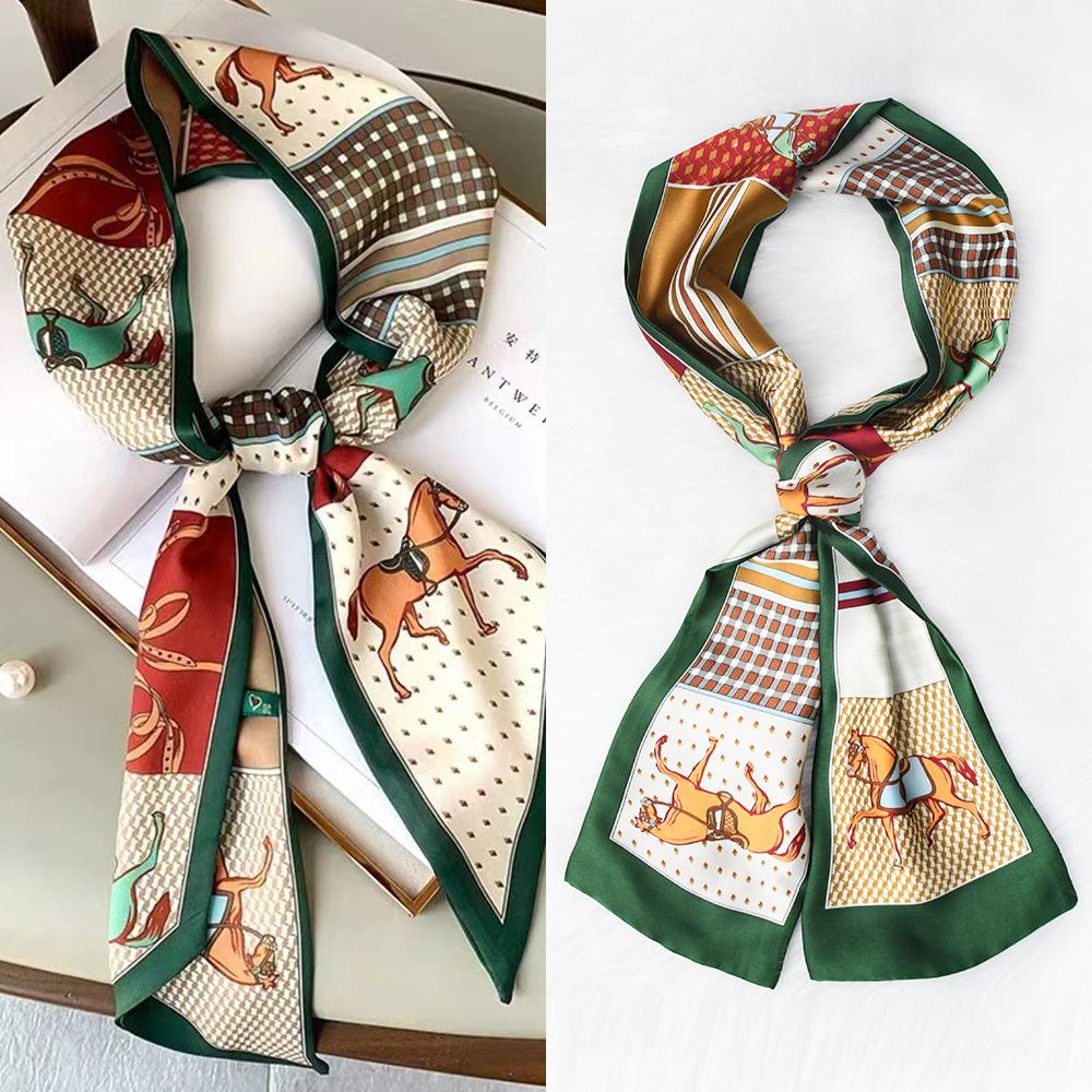 1 Pcs Horse Pattern Print Scarf Headband Neckerchief Foulard Female Hair Scarfs Neck Tie Skinny Scarves Soft Satin