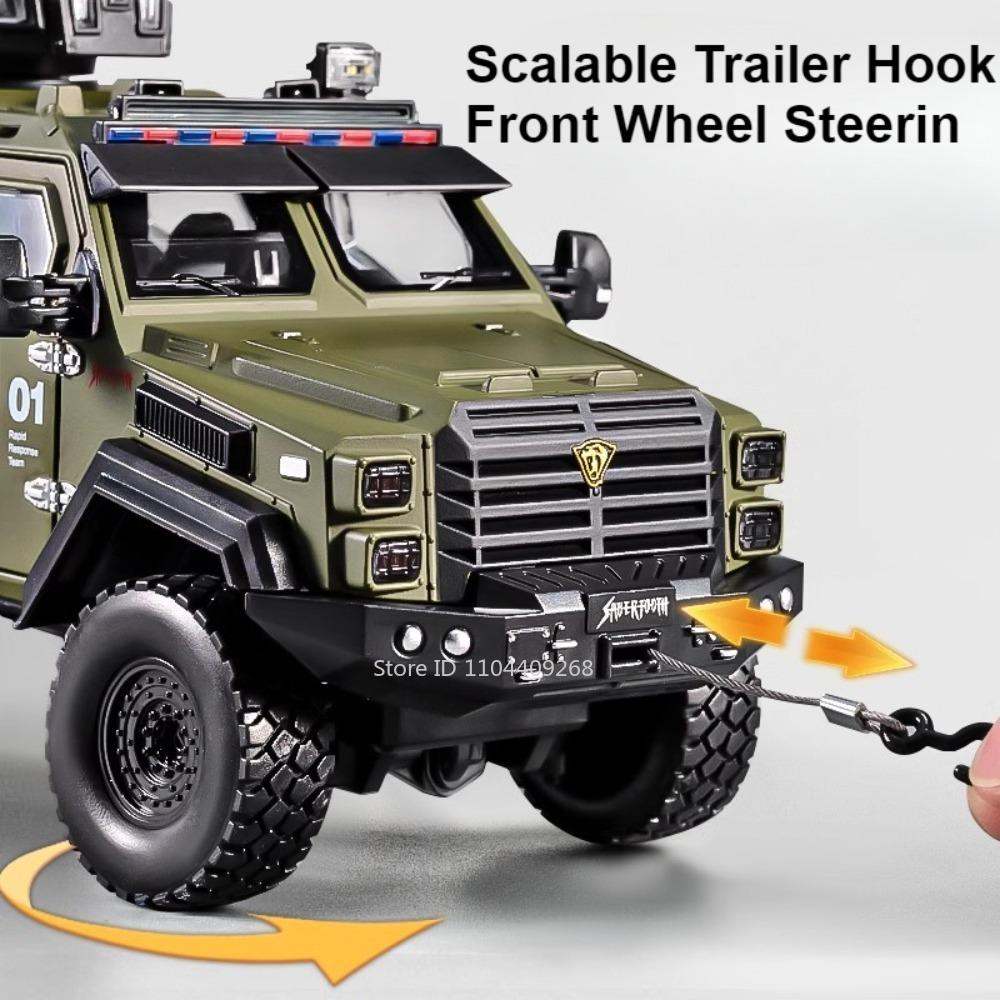 Scale 1:24 Sabertooth Car Model Toy Doors Opened Pull Back Metal Diecast Shock Absorption Armored Vehicles Desktop Ornaments
