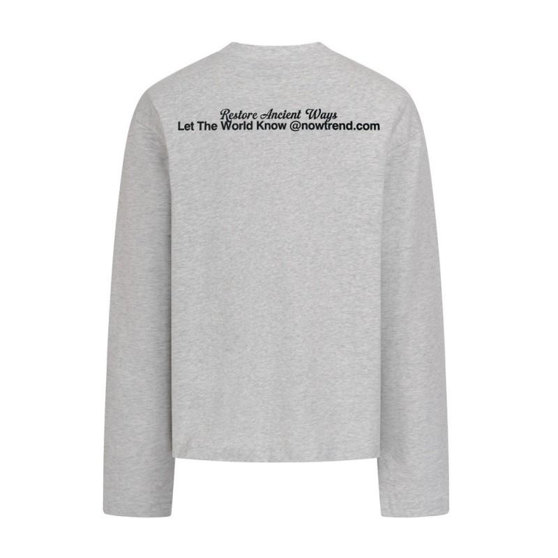 Mens Long Sleeve T Shirt Graphic Letter Print Cotton Casual Streetwear Round Neck Loose Fit 320g Heavyweight