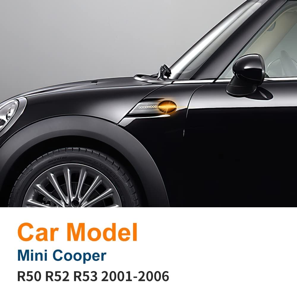 Hotimp Compatible Sequential Fiber LED Side Marker Turn Signals for MINI R50 R52 R53 (Smoked Lens)