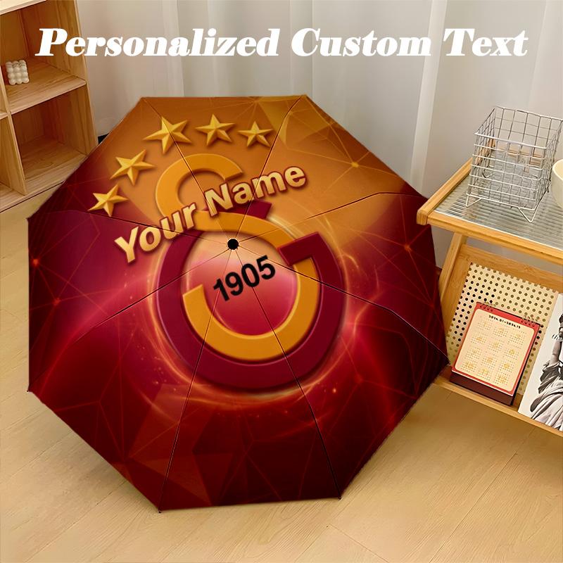 8 Rib Auto Folding Umbrella Galatasaray FC Print Custom Name Text Portable Rain Gear