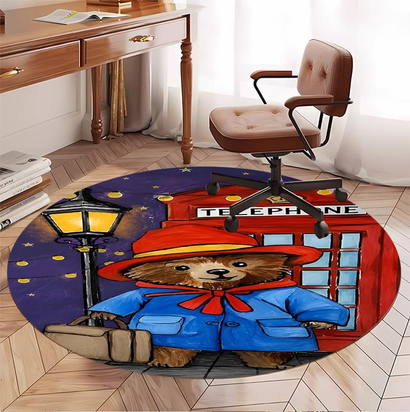 Paddington Bear Pattern Round Rug, Indoor/Outdoor Mat, for Picnic, Gameroom, Bedroom, Office, Living Room, Home Decor Carpet, Birthday Gift